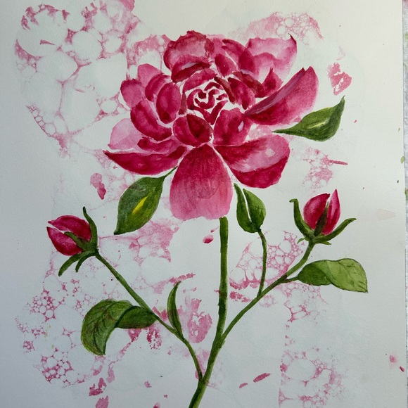 Floral Art Print with Pink and Green Accents